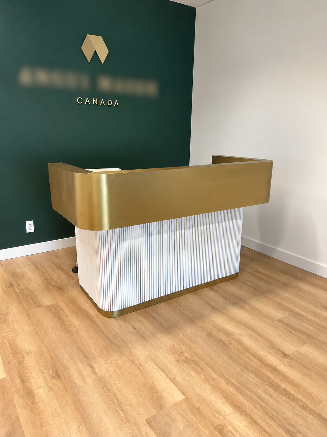 Custom reception desk from an angle