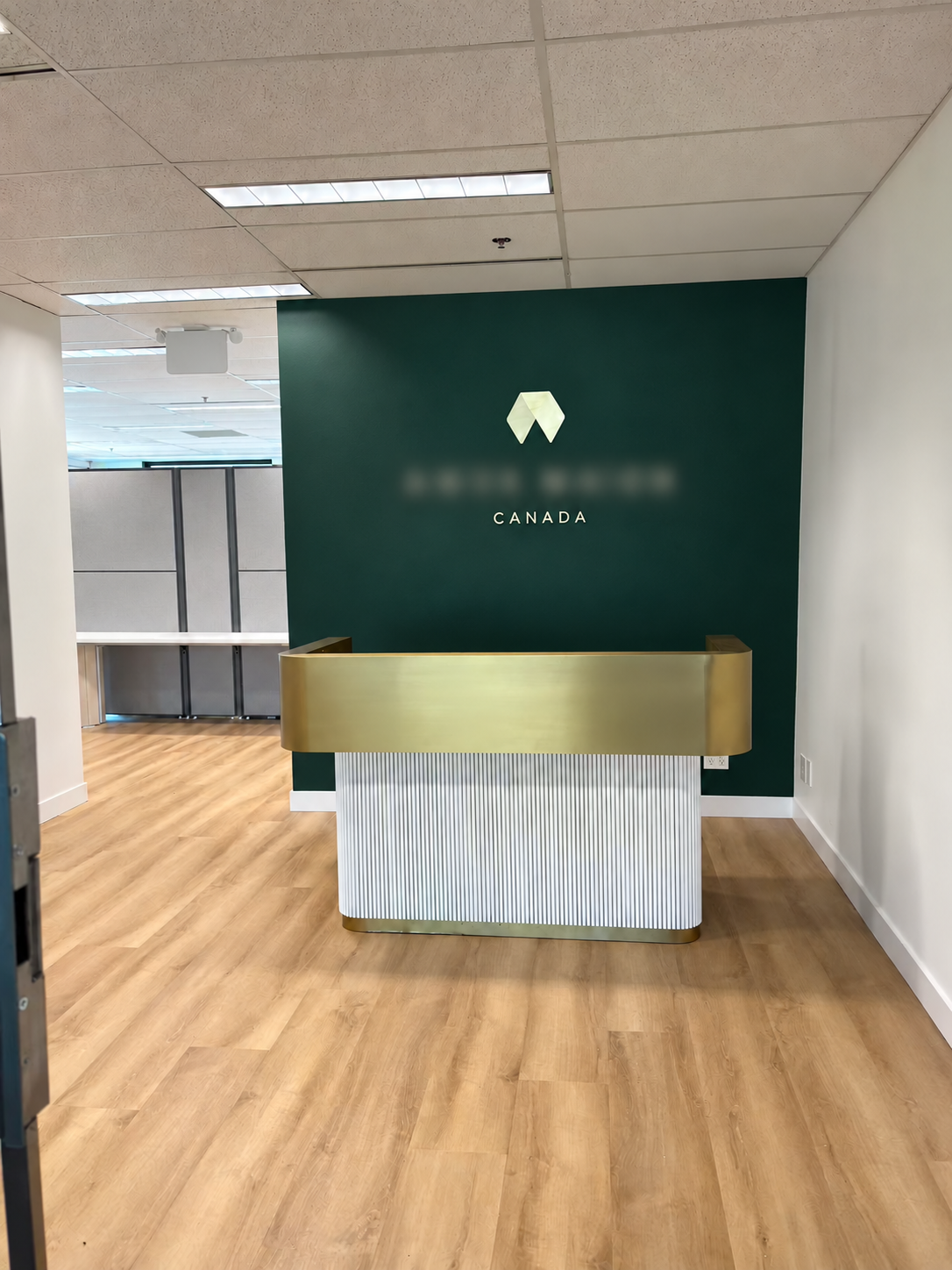 Completed custom reception desk installation